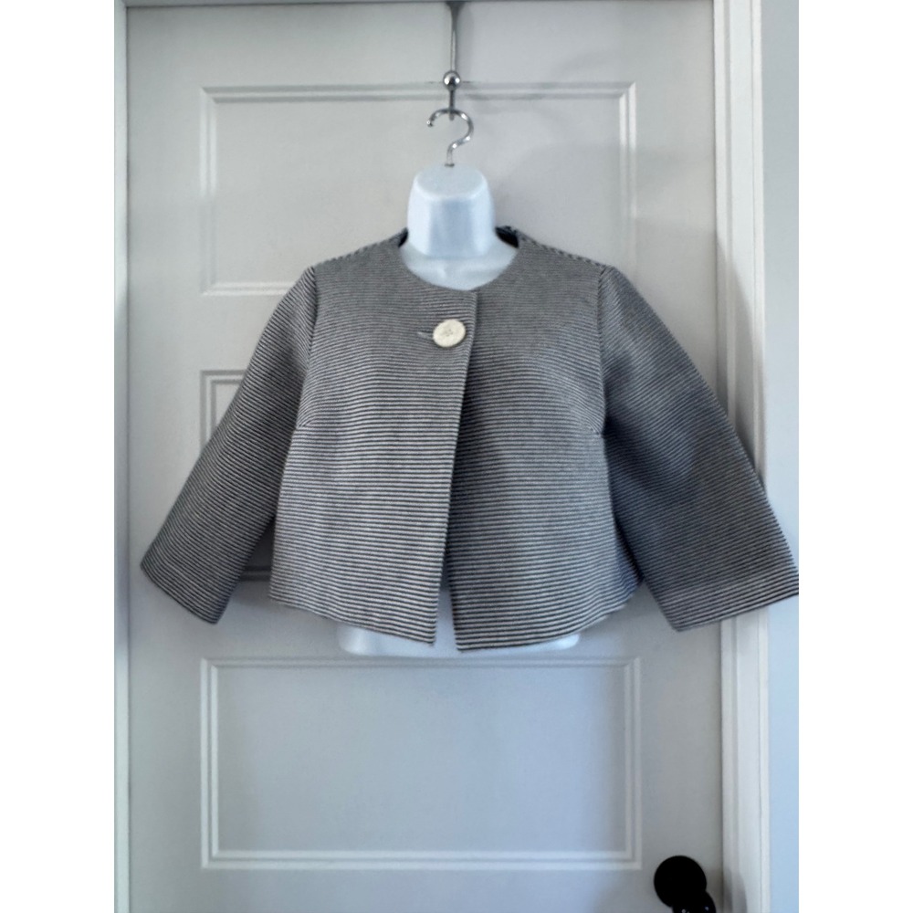 Piu & Piu Italy Striped Cropped Jacket Black White Single Button Medium